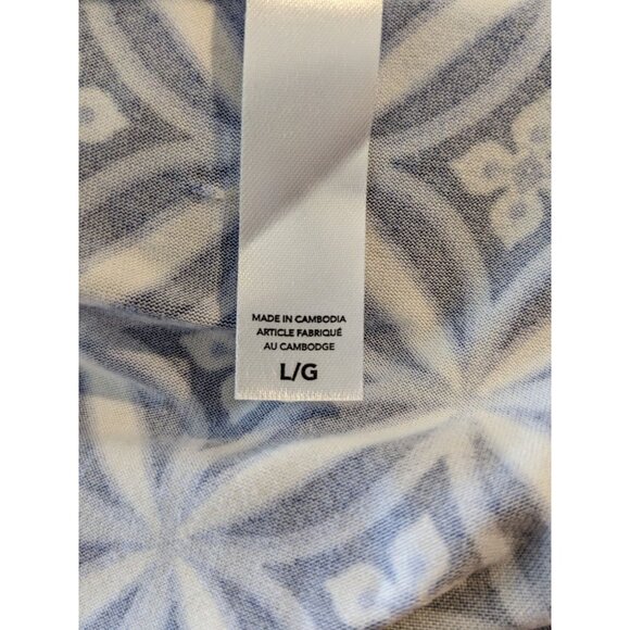 Flora Nikrooz Womens L Robe Housecoat Geometric Print Blue White Belted Jersey - Picture 7 of 9